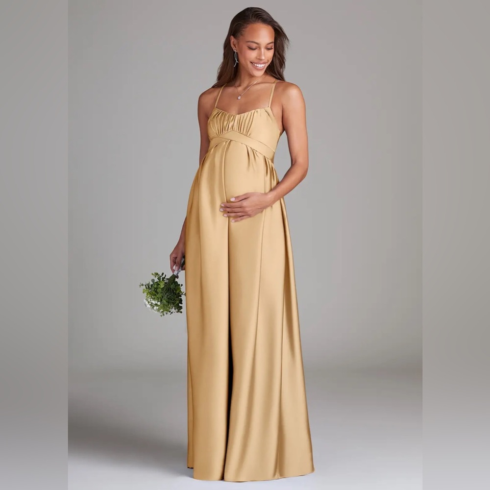 Azazie Llana Maternity Satin A-Line Bridesmaid Dress - Gold